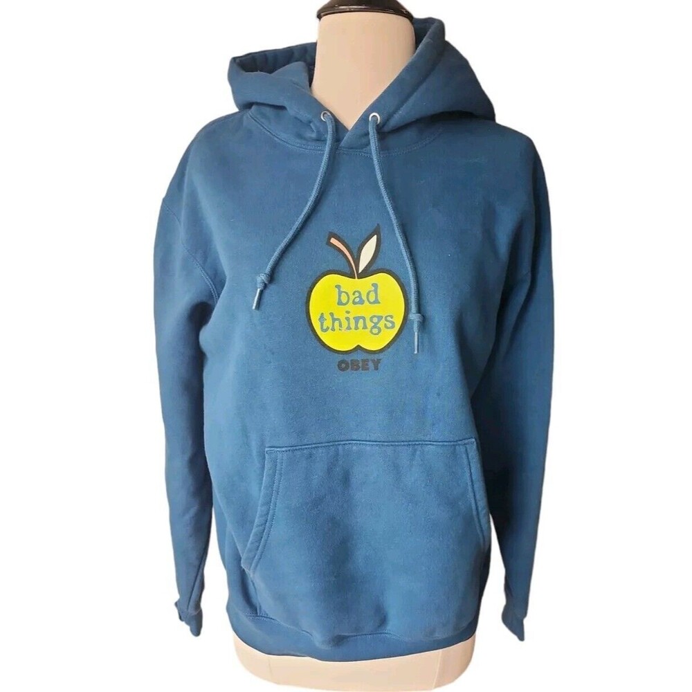 Obey Worldwide Women's Teal Blue Bad Apple Relaxed Hoodie Sweatshirt Size M